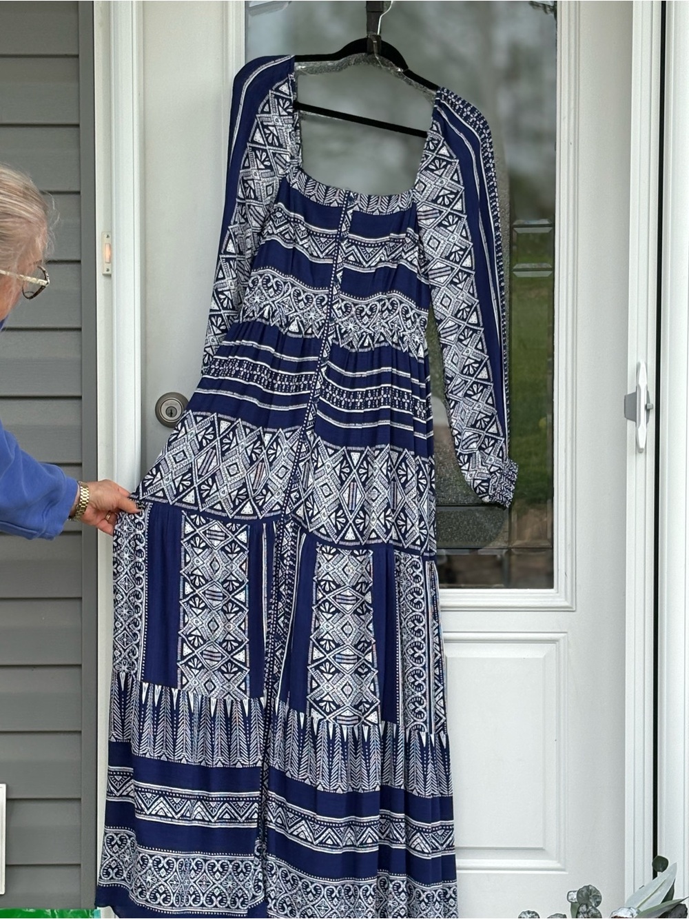 Hale Bob Blue Printed Long Sleeve Maxi Dress - Picture 4 of 4